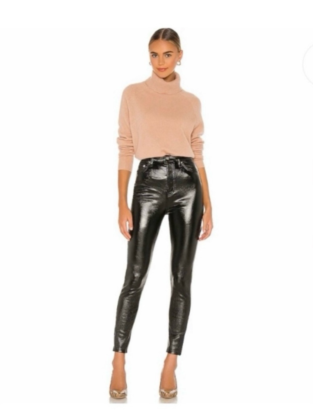 NWT FREE PEOPLE PHOENIX COATED LIQUID BLACK FAUX LEATHER PANTS SIZE 29